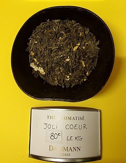 Thé Vert  sencha JOLI CŒUR. Abricot , bergamote, vanille.   Les 100g 8,00€