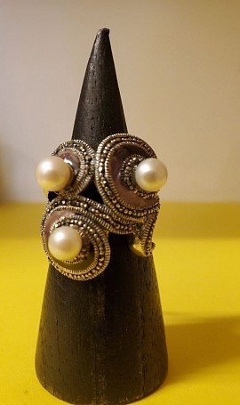 bague argent nacre marcassite rétro