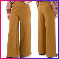 Pantalon coton uni poches, , 1/2 ceinture élastique.  100% coton.  Couleur: Moutarde Tailles : S.M / L.XL  Prix : 40€