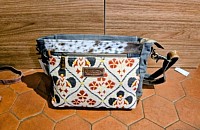 Sac bi-matière coton et cuir avec empiècement en poil de buffle véritable