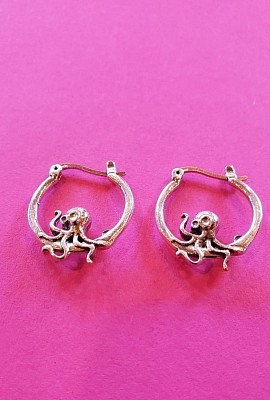 boucles argent poulpe marin