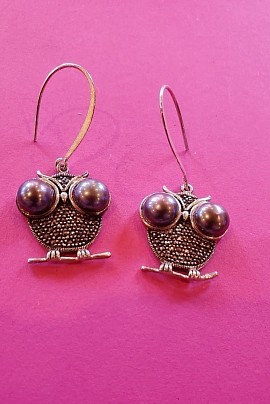 boucles argent hibou vintage marcassites