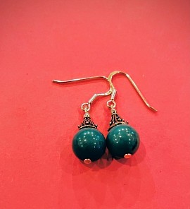 boucles argent perles turquoise capuchon travaillé