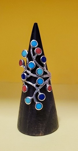 bague argent trio pierres turquoise jaspe lapis