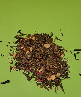 Morceaux Gingembre, citron Vert, Fruits de la Passion et pétales de Fleurs.