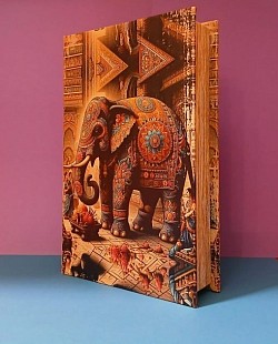 🐘 Boîte décorative en forme de livre, ornée d’un éléphant aux motifs détaillés.     📏 H 26 × 16,5 × 5 cm — 20 €